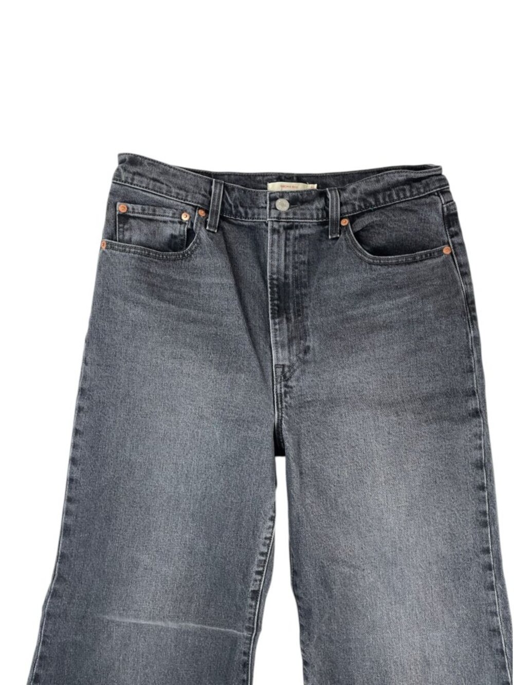 Levi's Ribcage Bell Jeans Black Denim Super High Rise Flare Leg Cotton SZ 31 32" - Picture 3 of 13